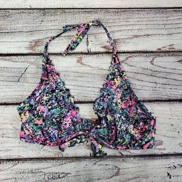 Victoria’s Secret 34D Halter Bikini Top – Multicolor Paisley Print, Padded, Boho - Picture 1 of 9
